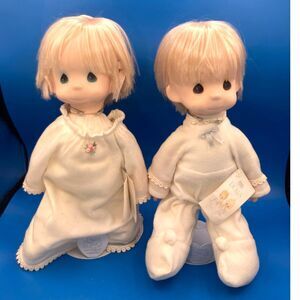 1985 Precious Moments 15" Boy & Girl Jesus Loves Me Dolls w tags & stands
